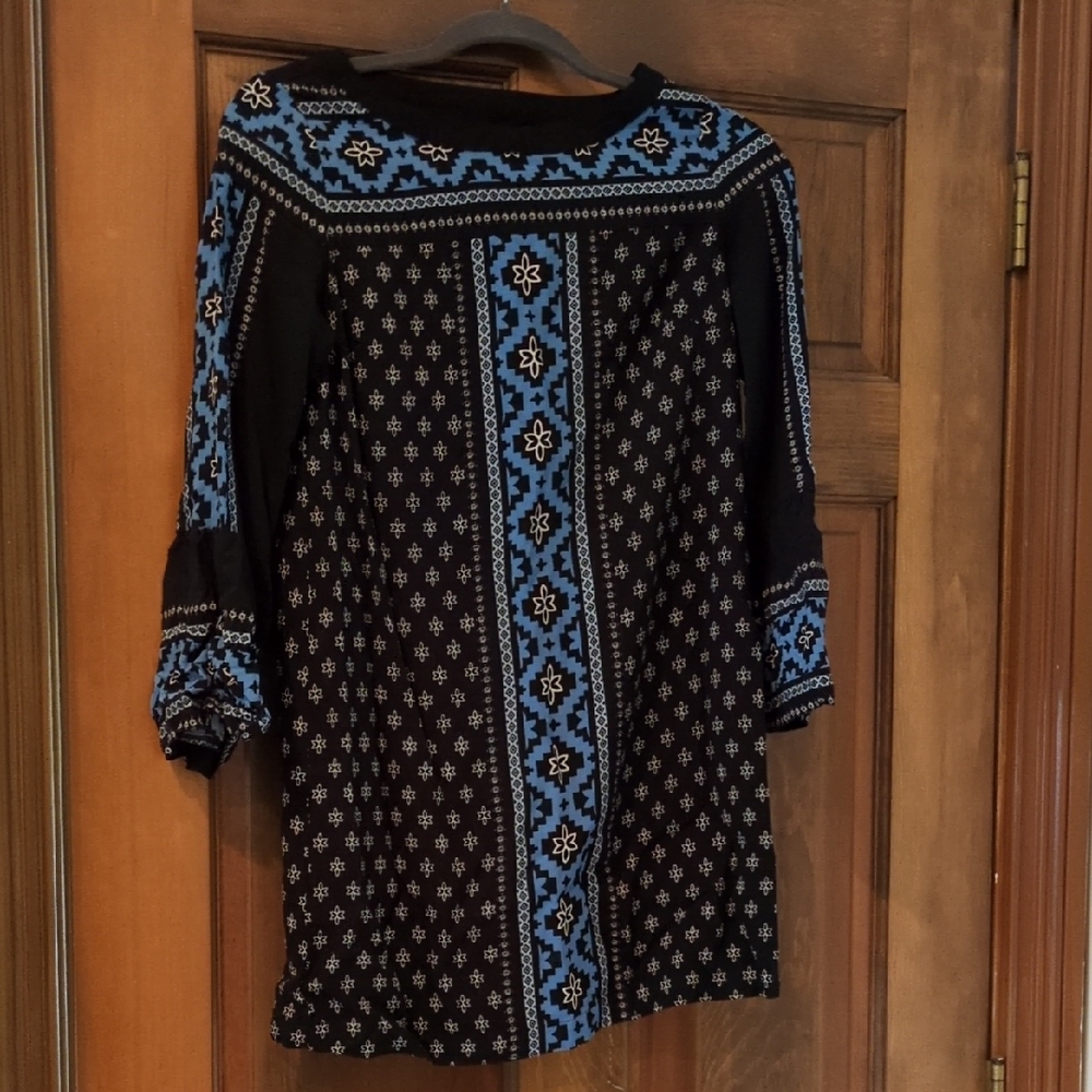 LOFT Black Dress with Blue Embroidery